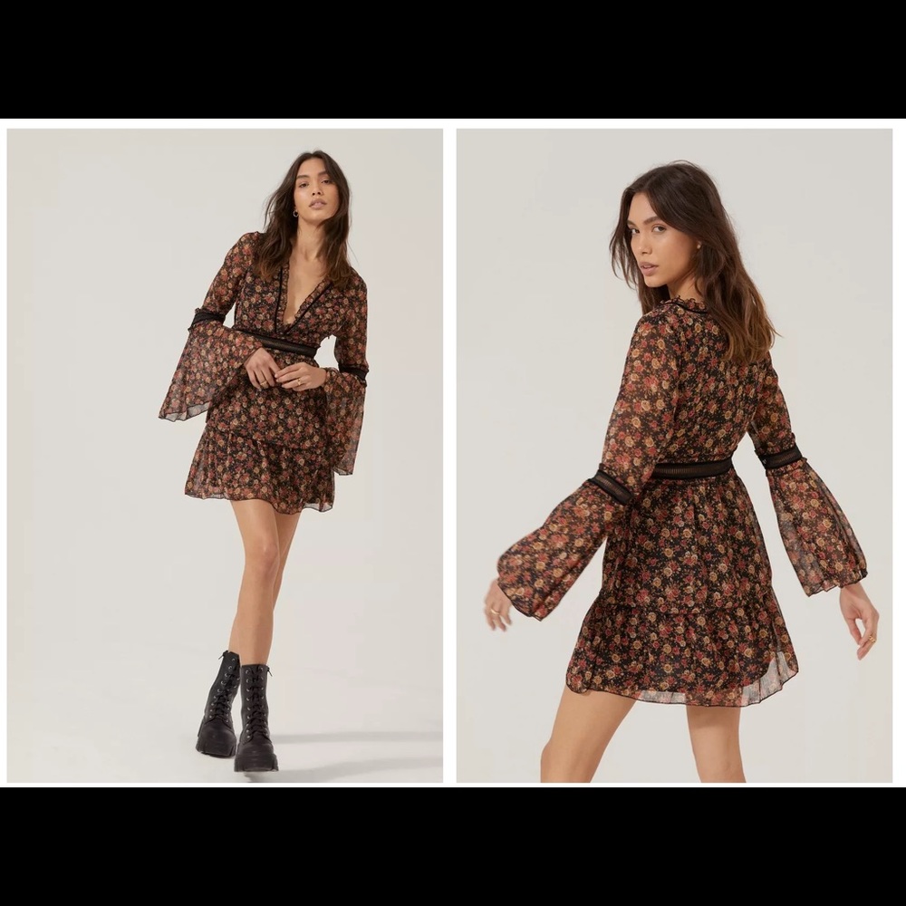 Nasty Gal Floral Bell Sleeve Skater Dress